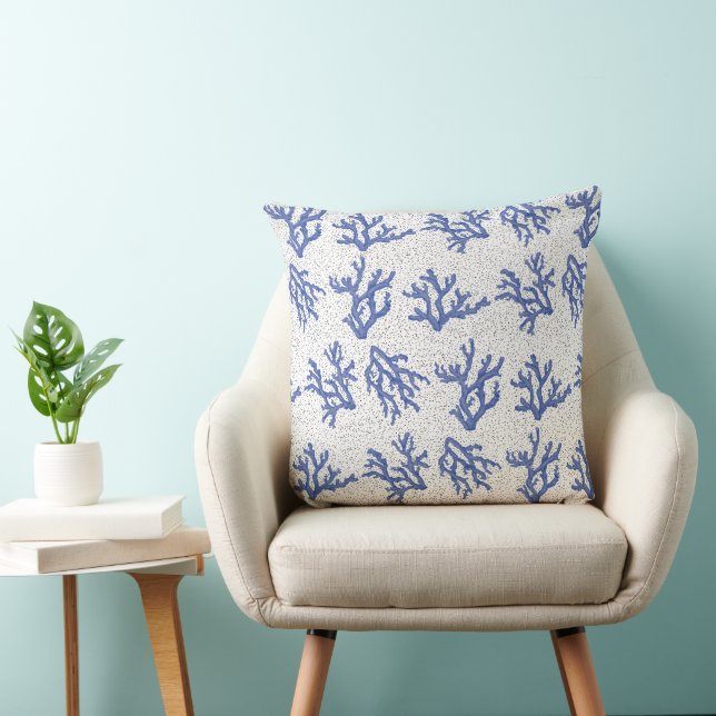 Blue and white sea coral all over throw pillow (Chair)