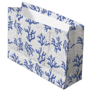 Blue and white sea coral allover print large gift bag