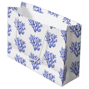 Blue and white sea coral large gift bag
