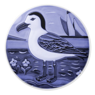 Blue and White Sea gull Ocean Marine Bird Seagull Ceramic Knob