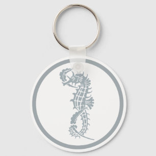 Blue and White Seahorse Logo Key Ring