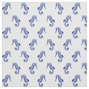 Blue and white seahorse print fabric