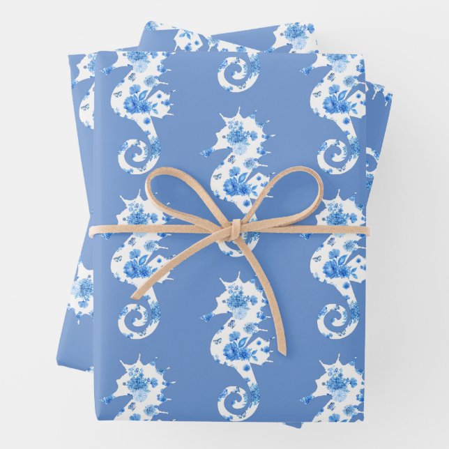 Blue and White Seahorse Wrapping Sheets (In situ)