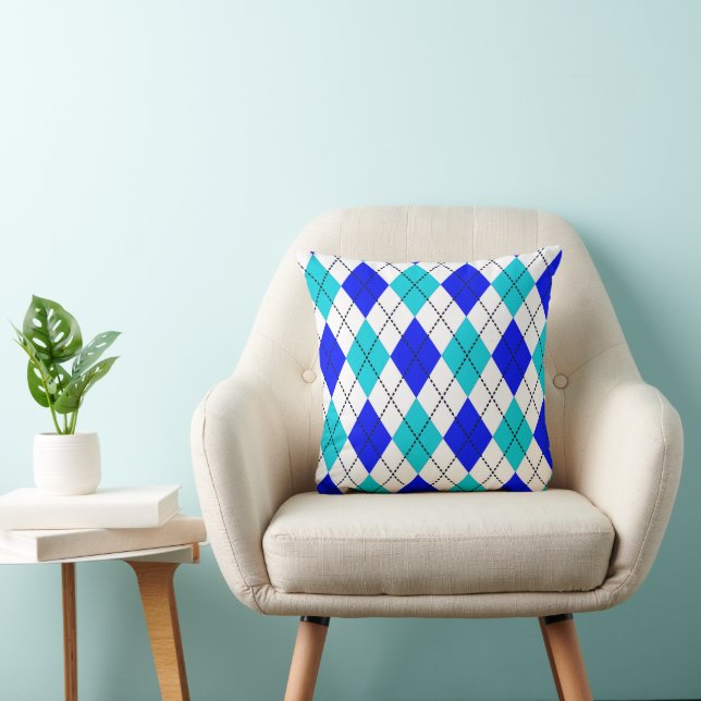 Blue and White Seamless Argyle Pattern Cushion (Chair)