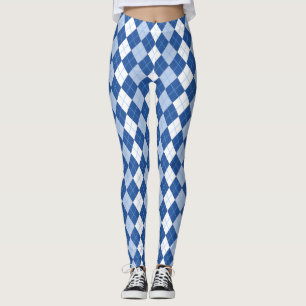 Blue and White Seamless Argyle Pattern Leggings