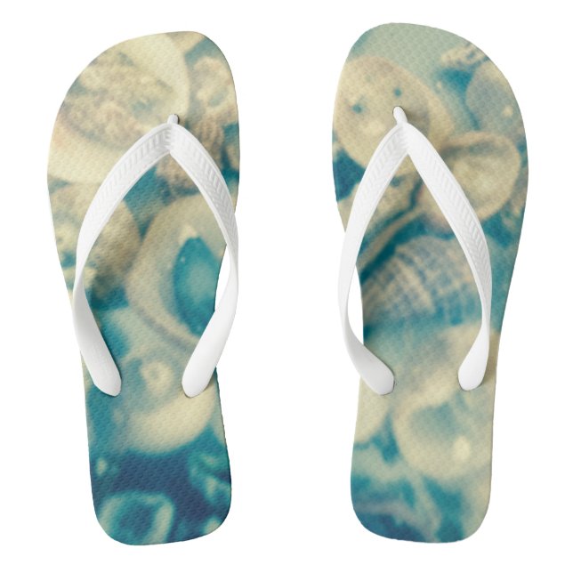 Blue and White Seashell Jandals (Footbed)