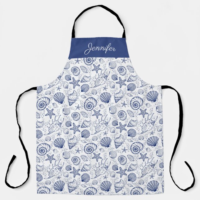Blue and White Seashell Starfish  Apron (Front)