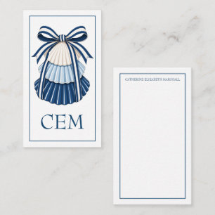 Blue and White Seashells and Ribbons Monogram Card
