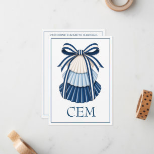 Blue and White Seashells and Ribbons Monogram Card