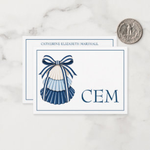 Blue and White Seashells and Ribbons Monogram Card
