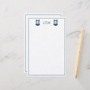 Blue and White Seashells and Ribbons Monogram Stationery