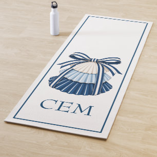 Blue and White Seashells and Ribbons Monogram Yoga Mat