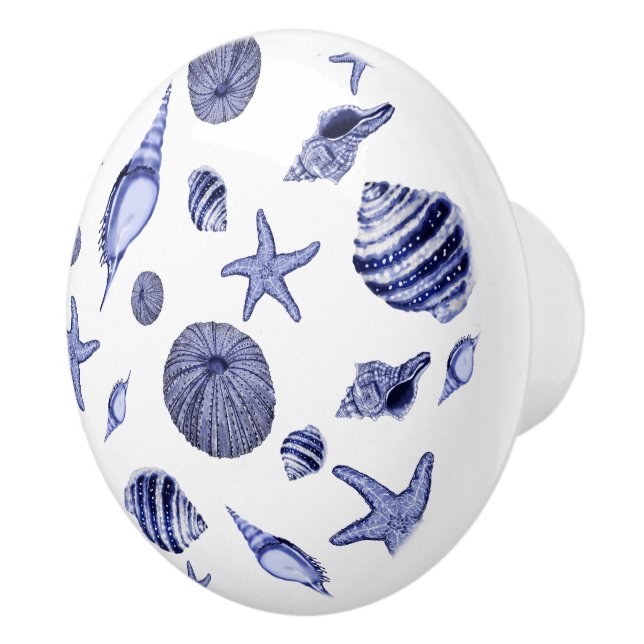 Blue and white seashells  ceramic knob (Right)