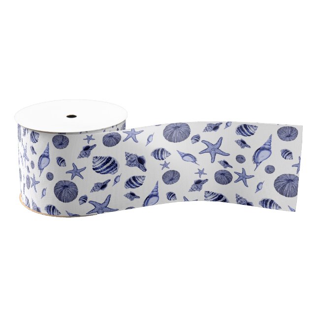Blue and white seashells  grosgrain ribbon (Spool)