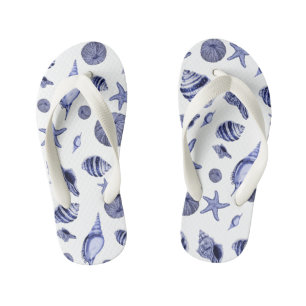 Blue and white seashells  kid's jandals