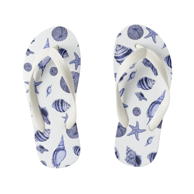 Blue and white seashells  kid's jandals (Footbed)