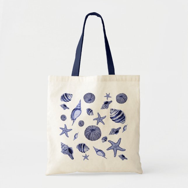 Blue and white seashells  tote bag (Front)