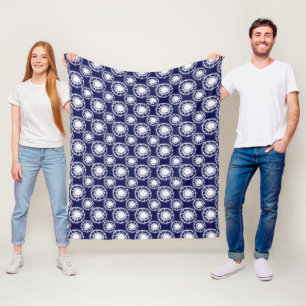 Blue and White Shibori Circles Pattern   Fleece Blanket