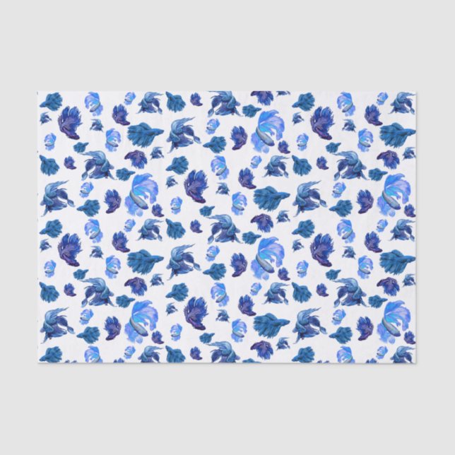 Blue and white Siamese fighting fish Tissue Paper (Front)