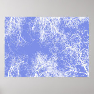 Blue and white silhouetted trees poster