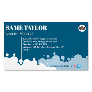 Blue and White Simple Cleaning Services  Magnetic Business Card