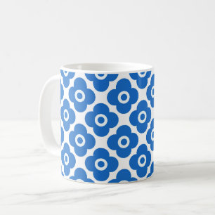 Blue and white simple floral pattern retro floral coffee mug