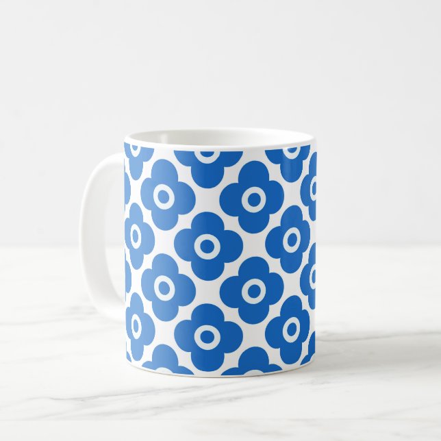 Blue and white simple floral pattern retro  floral coffee mug (Front Left)