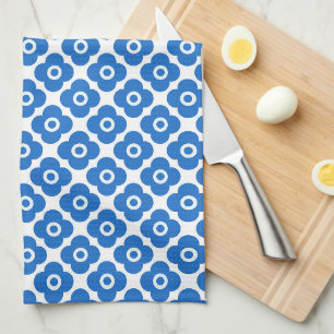 Blue and white simple floral pattern retro floral tea towel