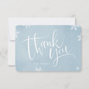 Blue and white simple modern Calligraphy christmas Thank You Card