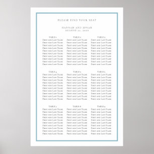 Blue and White Simple Wedding Seating Chart