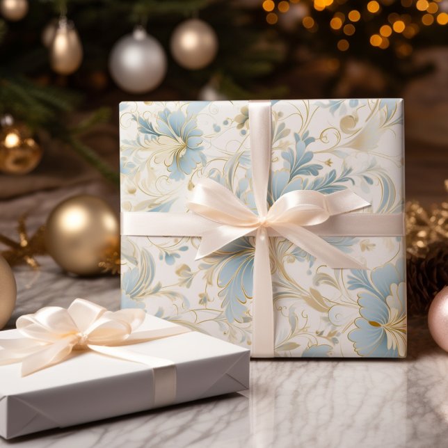 Blue and white Snow Christmas  Wrapping Paper (Creator Uploaded)