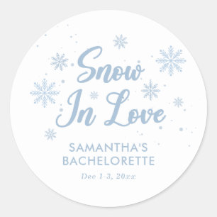 Blue and White Snow in love Winter Bachelorette Classic Round Sticker