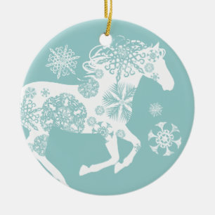 Blue and White Snowflake Christmas Horse Ceramic Tree Decoration