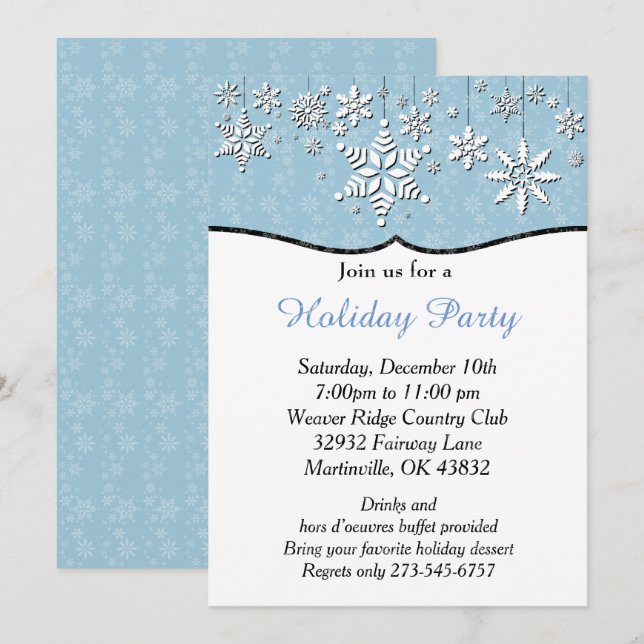 Blue and White Snowflake Christmas Invitation (Front/Back)