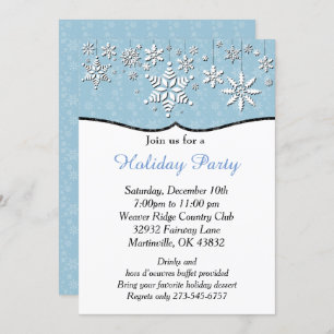 Blue and White Snowflake Christmas Invitation