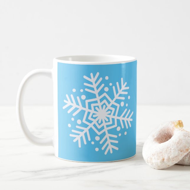 Blue and White Snowflake Christmas Theme Coffee Mug (With Donut)