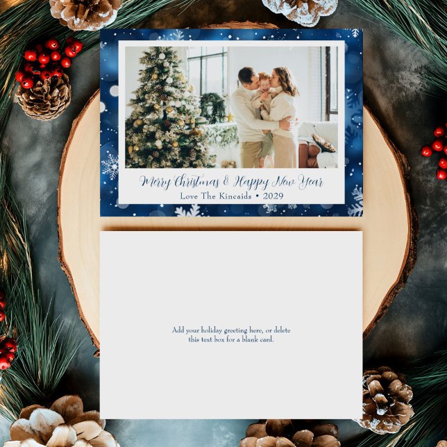 Blue And White Snowflake Flat Holiday Photo Card (Creator Uploaded)