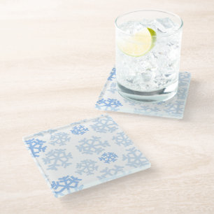 Blue and White Snowflake Glass Coaster