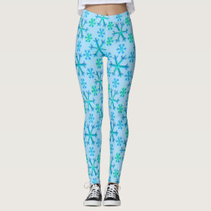 Blue and White Snowflake Hexagon Pattern Leggings