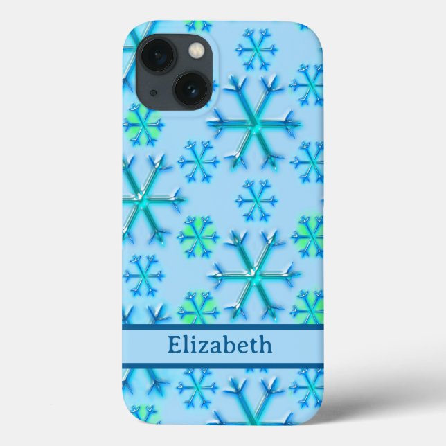 Blue and White Snowflake Hexagon Pattern Name Case-Mate iPhone Case (Back)