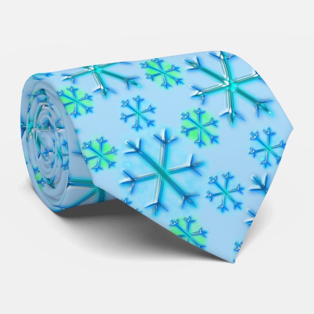 Blue and White Snowflake Hexagon Pattern Tie (Rolled)