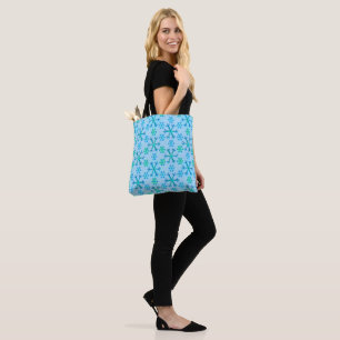 Blue and White Snowflake Hexagon Pattern Tote Bag