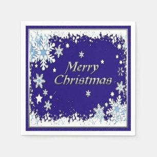 Blue and White Snowflake Merry Christmas Napkins