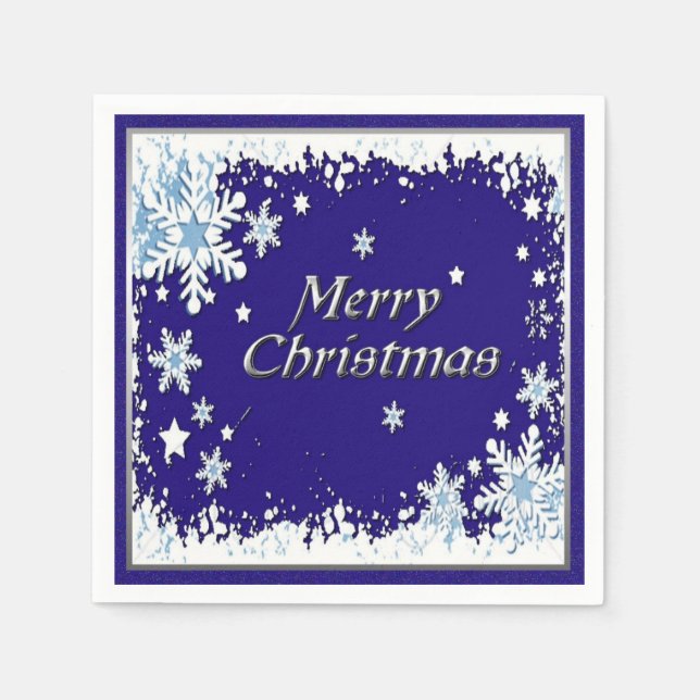 Blue and White Snowflake Merry Christmas Napkins (Front)