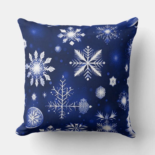 Blue And White Snowflake Pattern Cushion (Front)