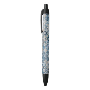 Blue and White Snowflake Quilt Black Ink Pen