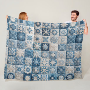 Blue and White Snowflake Quilt Fleece Blanket