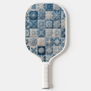 Blue and White Snowflake Quilt Pickleball Paddle