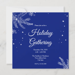 Blue and White Snowflake Square Holiday Gathering Invitation