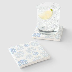 Blue and White Snowflake Stone Coaster